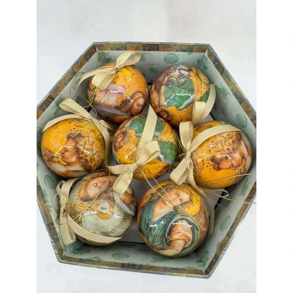 Vintage Renaissance Angel Christmas Ball Ornaments Set of 14 in Hexagon Box